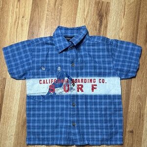Faded Glory Boys Button Down Blue Plaid Surf Shirt Size 5